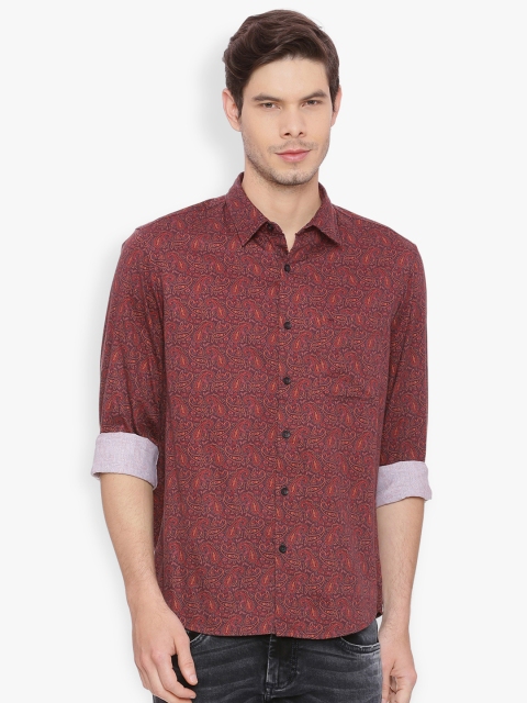

Basics Men Maroon Classic Slim Fit Printed Casual Shirt