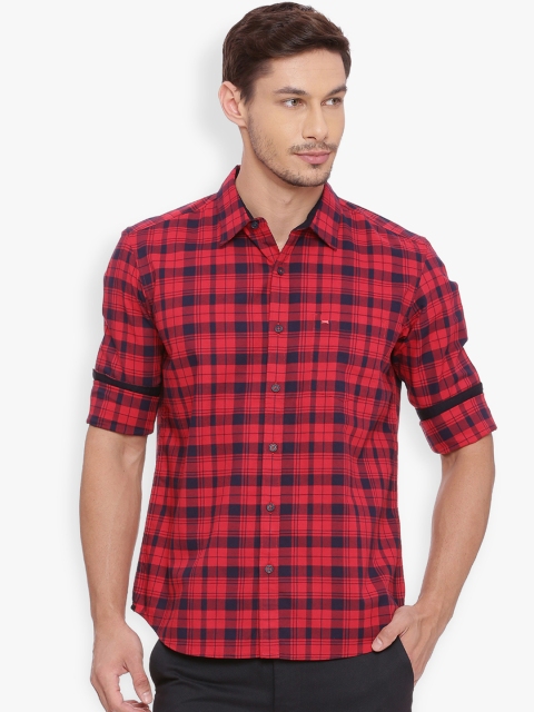 

Basics Men Red & Blue Slim Fit Checked Casual Shirt