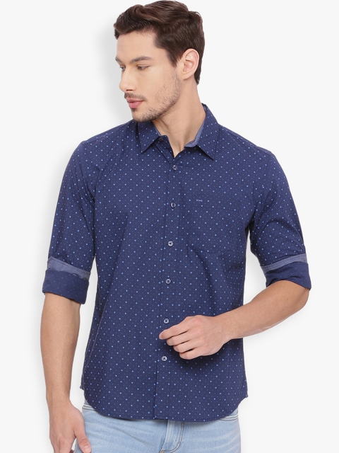 

Basics Men Blue Slim Fit Printed Casual Shirt