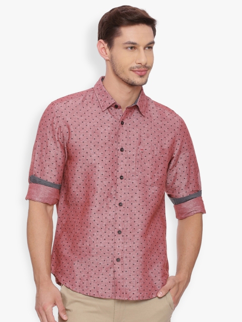 

Basics Men Pink Slim Fit Printed Casual Shirt