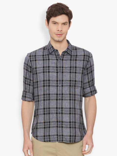 

Basics Men Grey & Black Slim Fit Checked Casual Shirt