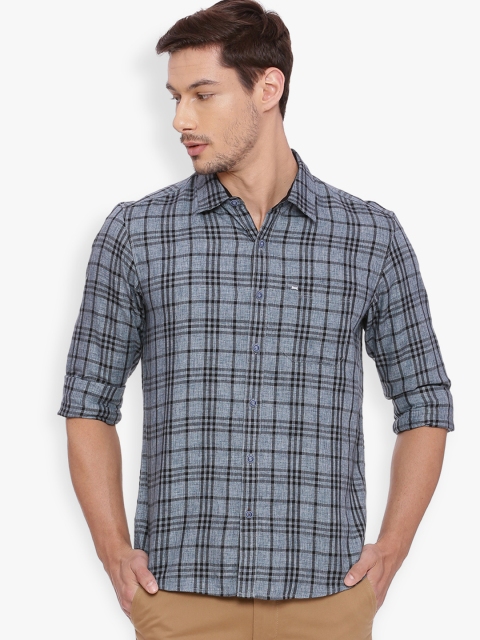 

Basics Men Blue Slim Fit Checked Casual Shirt