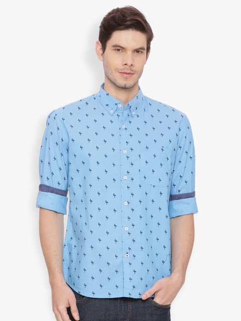 

Basics Men Blue Slim Fit Printed Casual Shirt