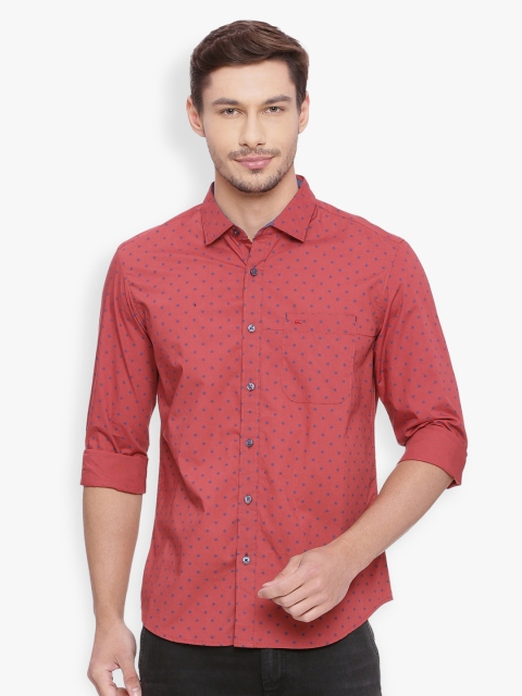 

Basics Men Red Slim Fit Printed Casual Shirt