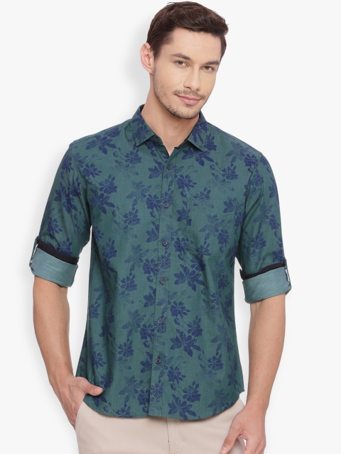 

Basics Men Green & Navy Blue Slim Fit Printed Casual Shirt