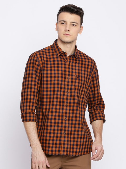 

Basics Men Orange & Navy Blue Slim Fit Checked Casual Shirt