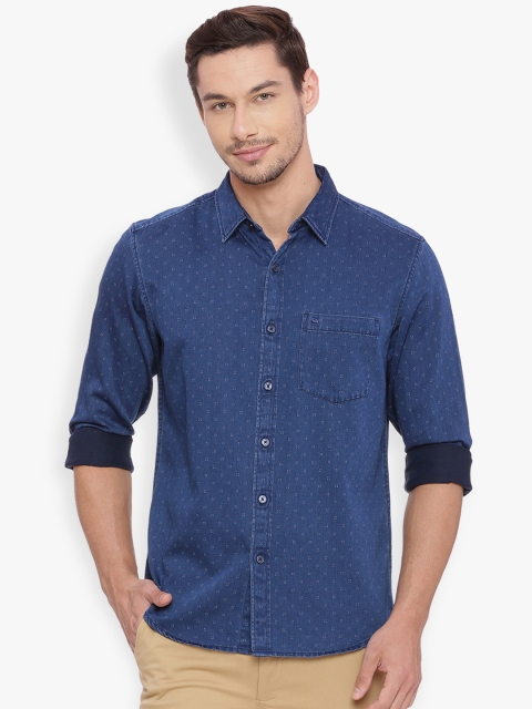 

Basics Men Blue Slim Fit Printed Casual Shirt