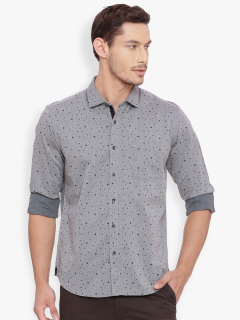 

Basics Men Grey Slim Fit Printed Casual Shirt