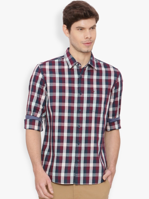 

Basics Men Maroon & Blue Slim Fit Checked Casual Shirt