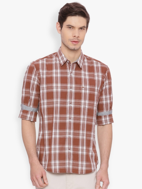 

Basics Men Brown Slim Fit Checked Casual Shirt