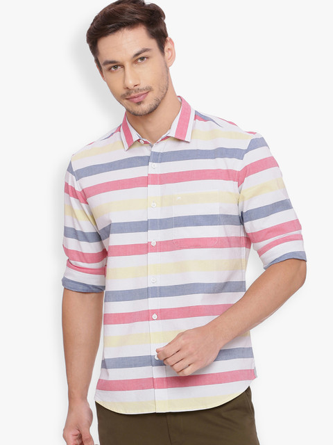 

Basics Men White & Red Slim Fit Striped Casual Shirt