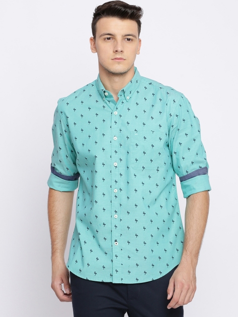 

Basics Men Turquoise Blue Slim Fit Printed Casual Shirt