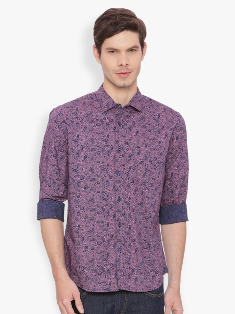 

Basics Men Pink & Blue Slim Fit Printed Casual Shirt
