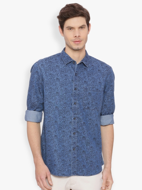 

Basics Men Blue Slim Fit Printed Casual Shirt