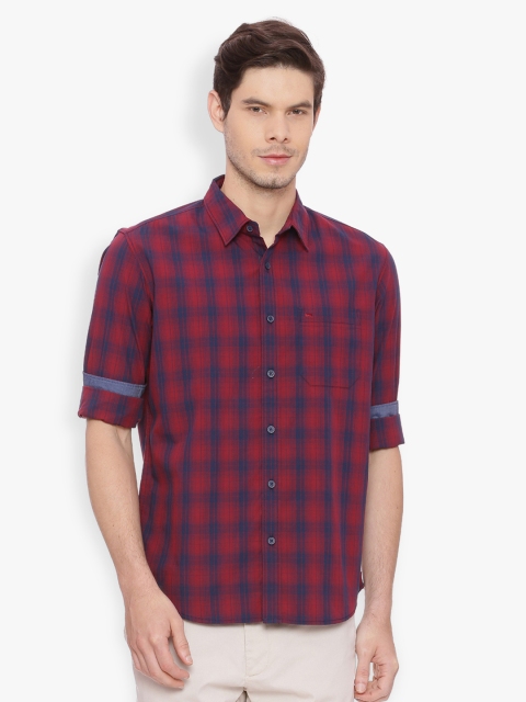 

Basics Men Red & Blue Slim Fit Checked Casual Shirt