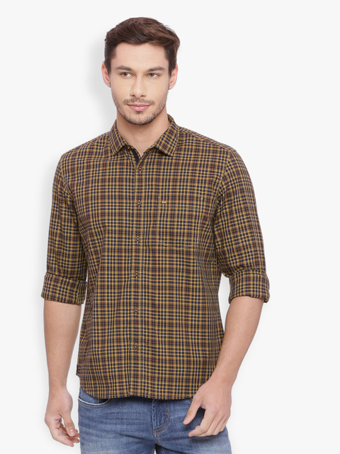 

Basics Men Khaki & Navy Blue Slim Fit Checked Casual Shirt