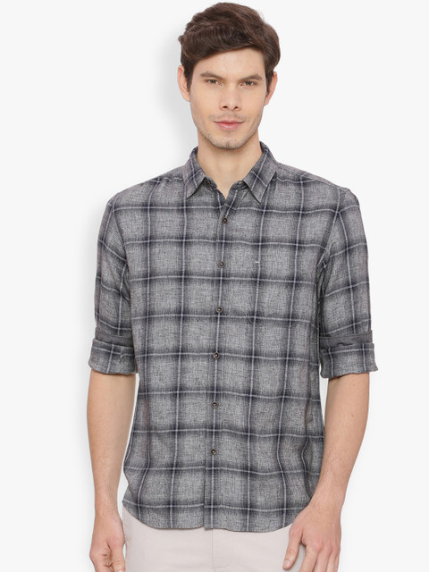 

Basics Men Grey Slim Fit Checked Casual Shirt