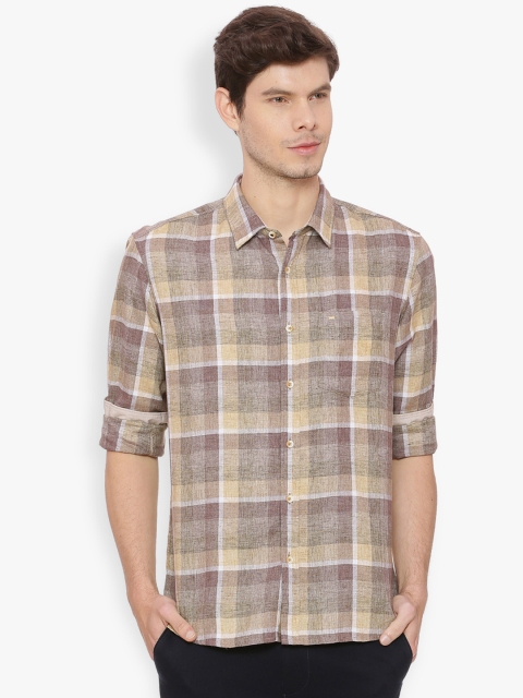 

Basics Men Khaki & Brown Slim Fit Checked Casual Shirt