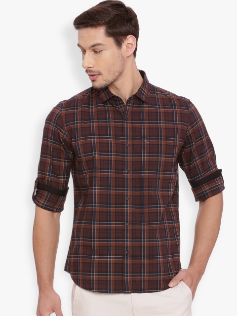 

Basics Men Brown Slim Fit Checked Casual Shirt