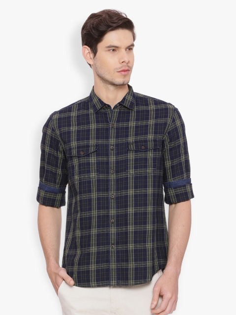 

Basics Men Blue New Slim Fit Checked Casual Shirt