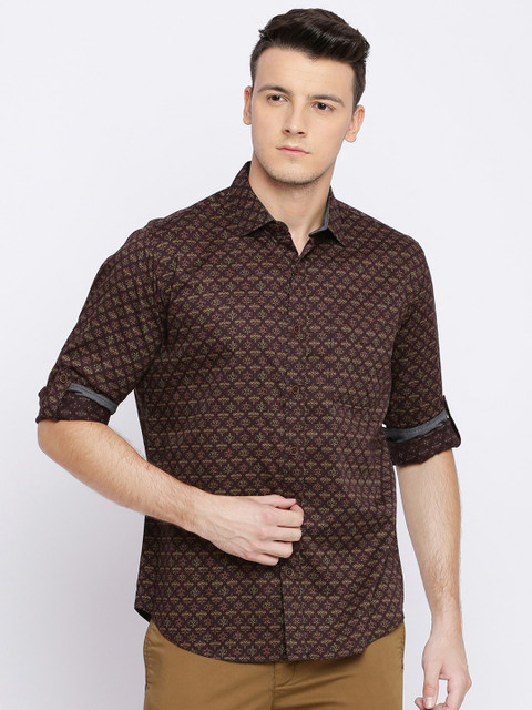 

Basics Men Brown Slim Fit Printed Casual Shirt