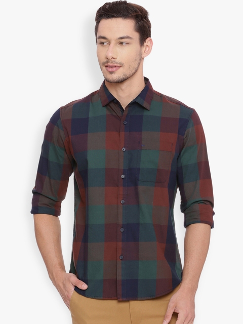 

Basics Men Green & Navy Blue Slim Fit Checked Casual Shirt