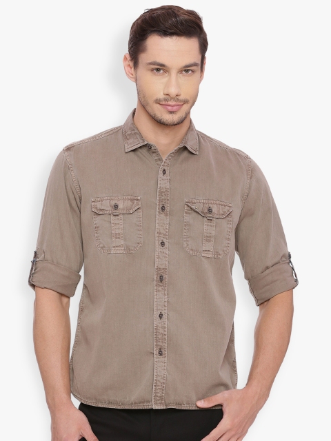 

Basics Men Brown Slim Fit Solid Casual Shirt