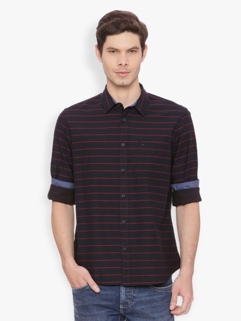 

Basics Men Black & Red Slim Fit Striped Casual Shirt