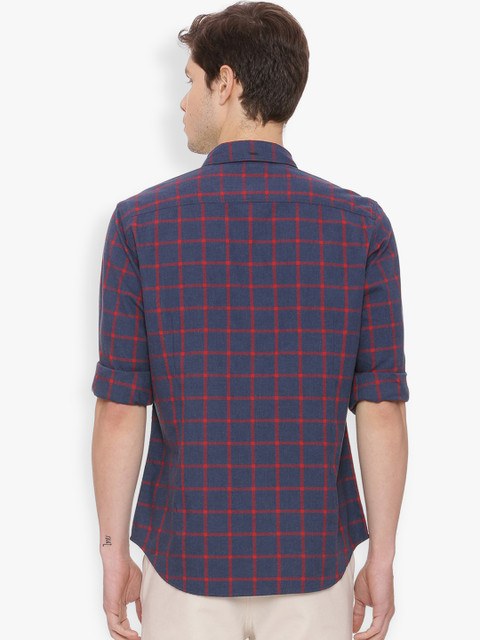 

Basics Men Red & Blue Slim Fit Checked Casual Shirt