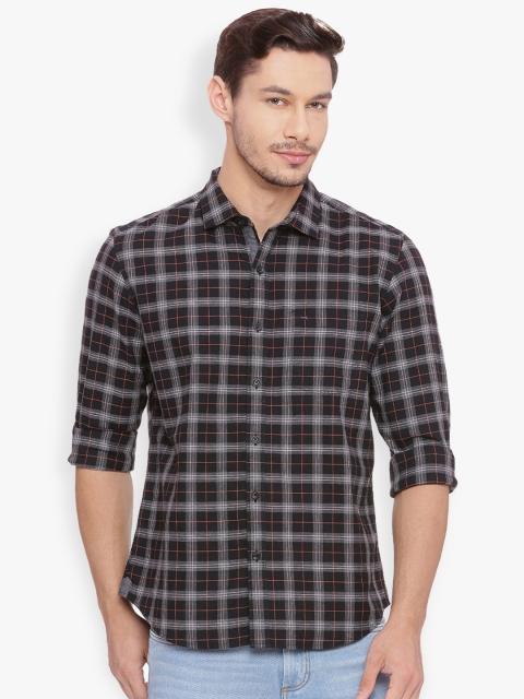 

Basics Men Black & Grey Slim Fit Checked Casual Shirt