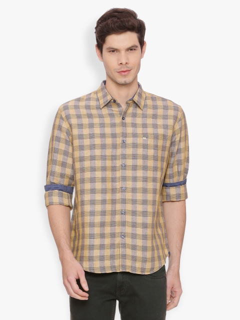 

Basics Men Yellow Slim Fit Checked Casual Shirt