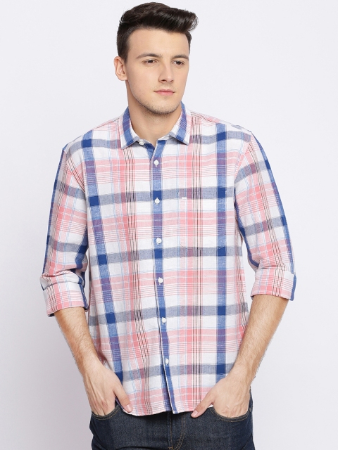 

Basics Men Pink & White Slim Fit Checked Casual Shirt