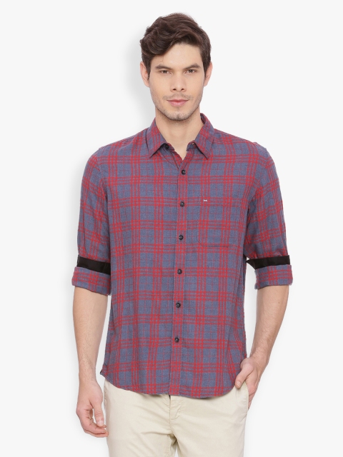 

Basics Men Red Slim Fit Checked Casual Shirt