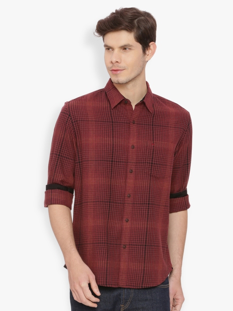 

Basics Men Red Slim Fit Checked Casual Shirt