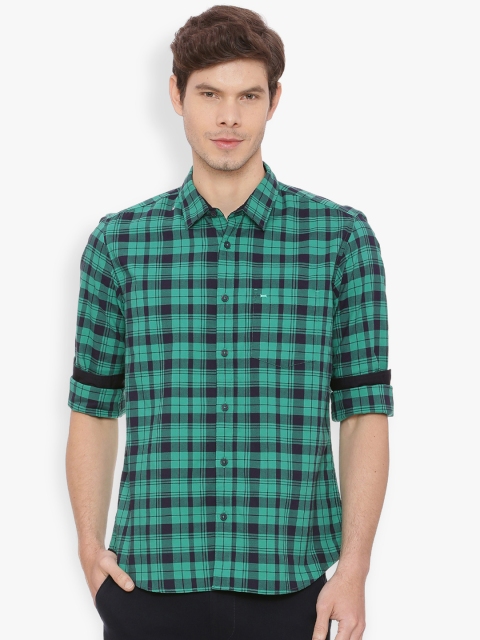 

Basics Men Green & Black Slim Fit Checked Casual Shirt
