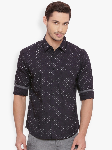 

Basics Men Black Slim Fit Printed Casual Shirt