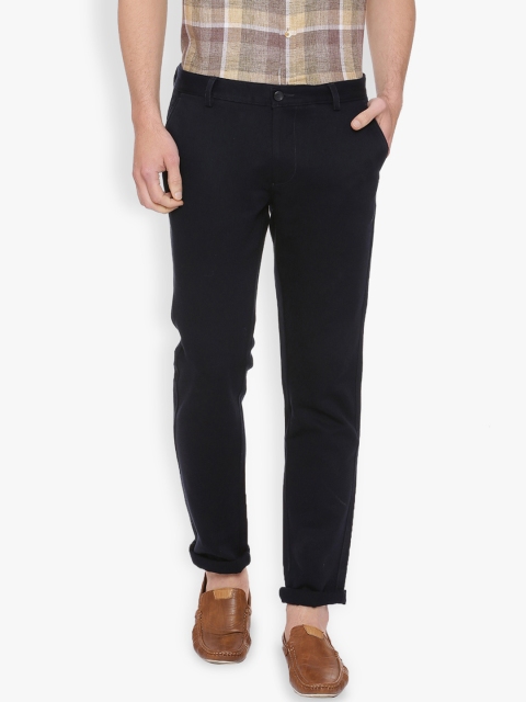 

Basics Men Navy Blue Tapered Fit Solid Chinos