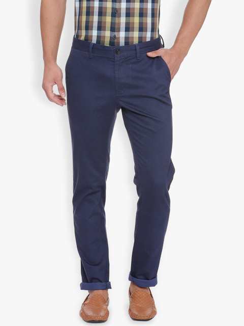 

Basics Men Navy Blue Tapered Fit Self Design Chinos