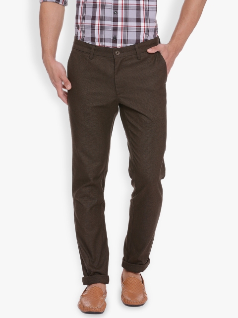 

Basics Men Brown Tapered Fit Self Design Chinos