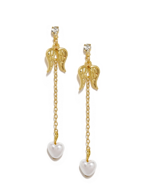 

OOMPH Gold-Toned & Off-White Handcrafted Contemporary Drop Earrings