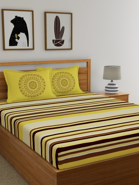 

Dreamscape Brown Beige 144 TC Cotton Double Bedsheet with 2 Reversible Pillow Covers