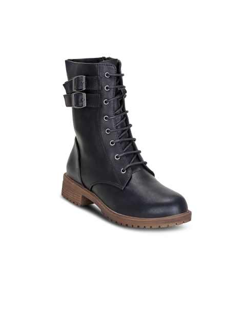 

Get Glamr Women Black Solid Synthetic Leather High-Top Flat Boots