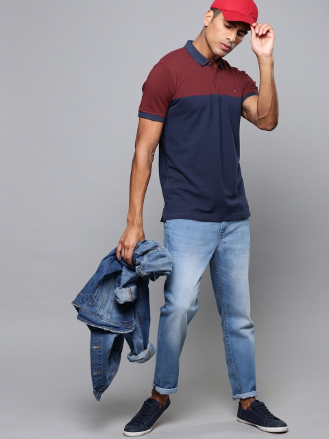 

Louis Philippe Jeans Men Blue Colourblocked Polo Collar T-shirt