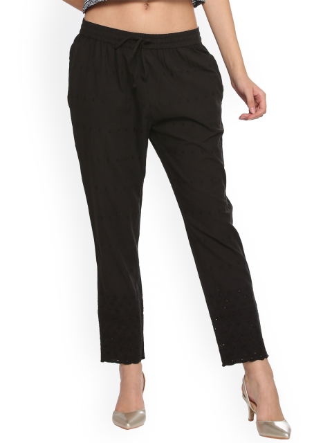 

People Women Black Regular Fit Embroidered Trousers