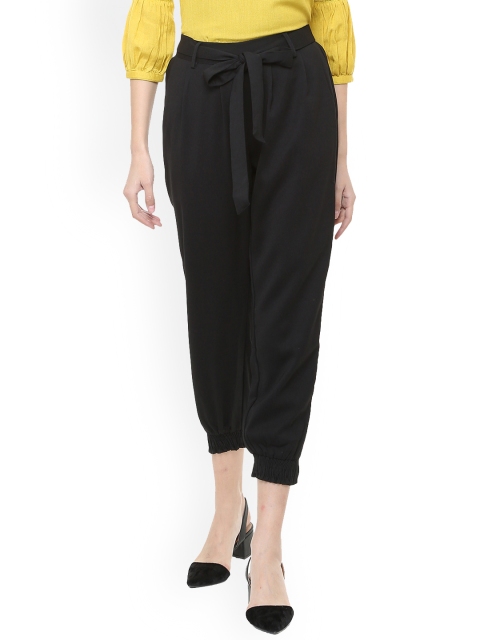 

People Women Black Regular Fit Solid Trousers