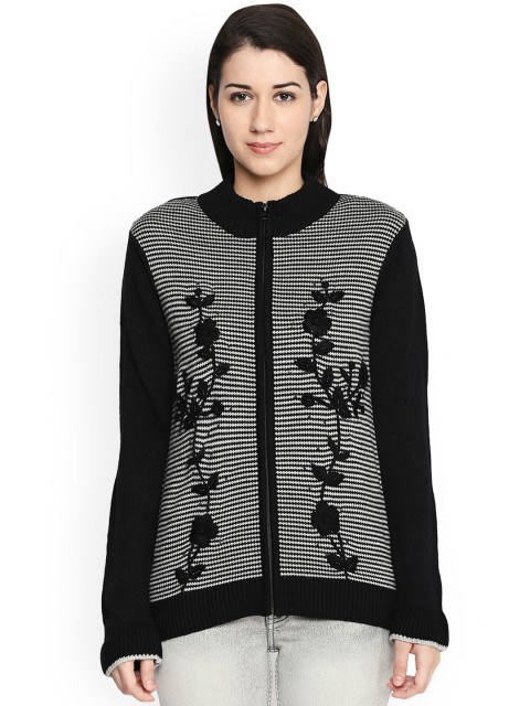 

Annabelle by Pantaloons Women Black & Off-White Printed Front-Open Sweater