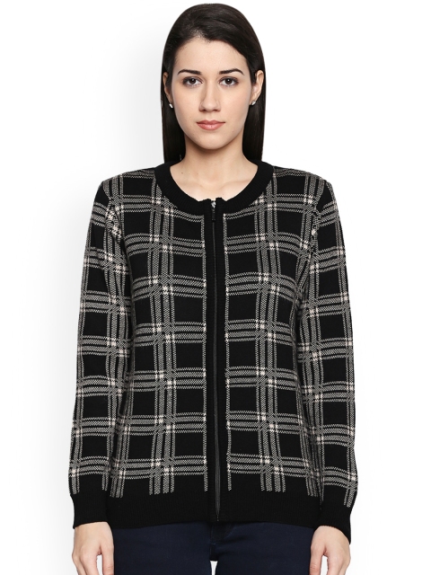 

Annabelle by Pantaloons Women Black & Off-White Checked Front-Open Sweater