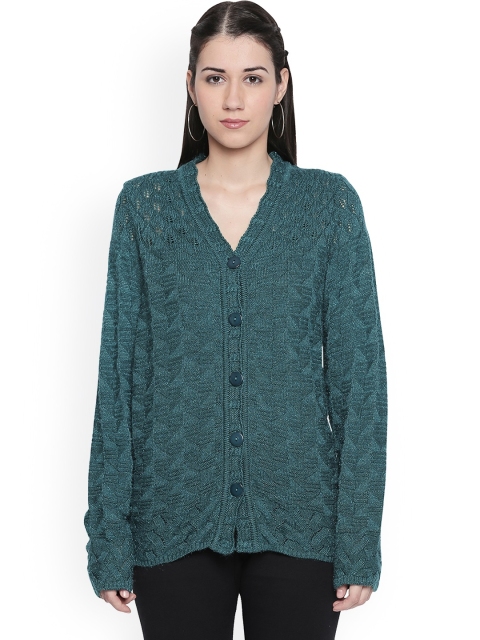 

RANGMANCH BY PANTALOONS Women Teal Solid Cardigan