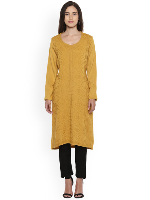 

RANGMANCH BY PANTALOONS Women Yellow Solid Front-Open