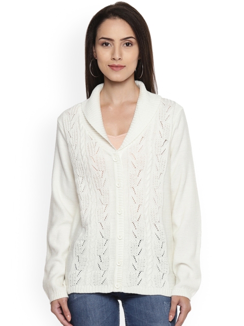 

RANGMANCH BY PANTALOONS Women Off-White Solid Cardigan